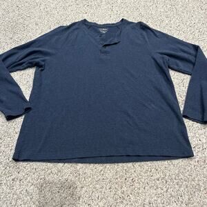 LL Bean Men's Long Sleeve Henley Tee Sz L Blue Casual Cotton Preppy